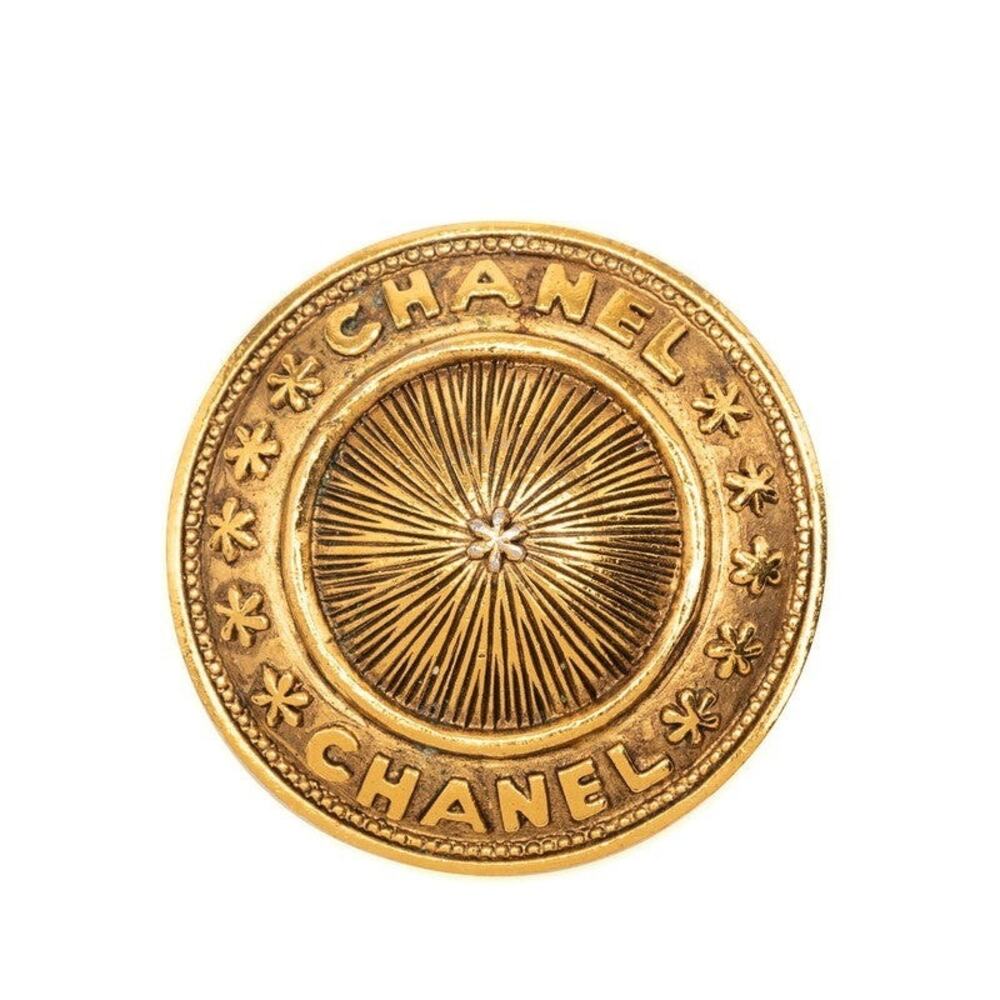 Chanel Logo Vintage Round Brooch Gold Plated